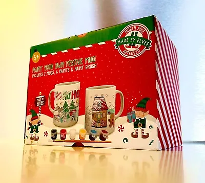Paint Your Own Christmas Mugs. Includes 2 Mugs 6 Paints And A Paint Brush. • £12.99