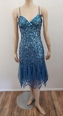 Vtg Betsey Johnson Evening 90s Y2k Blue Sequined Slip Dress Midi Sz S • $65