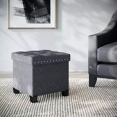 Payton Foldable Cube Storage Ottoman Footrest And Seat With Gray Fabric • $26.91