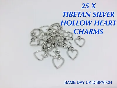 £2.99 • Buy 25 X Tibetan Metal Hollow Heart  Charms  Craft Jewellery Making Bracelet
