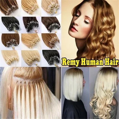 14''-24'' 1G/S Micro Ring Loop Beads Real Remy Human Hair Extensions Nano Tip UK • £27