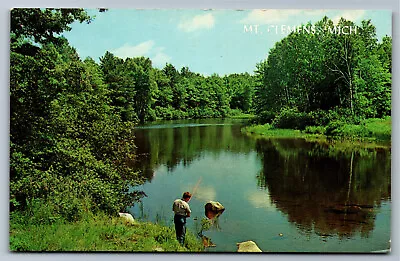 Postcard MI Boy Fishing From The Lake Shore Mt. Clemens Michigan V6 • $4.22