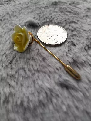 Vintage Retro  Gold Tone Yellow Flower Rose  Pin Brooch Lapel • £8