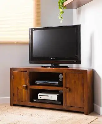 £329.16 • Buy Dakota Mango Large Corner Tv Unit Cabinet Shelves Solid Wood Indian Furniture