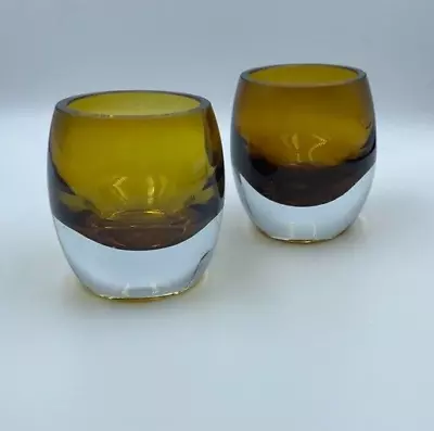 Pair Of Mikasa Votive Candle Holders Home Accents Solaris Amber Glass Heavy 3.5  • $10