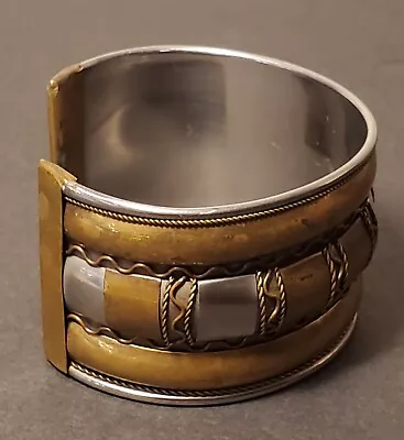 Vintage MCM Bold  Wold SILVER Copper Brass Cuff Bracelet Indian 6022 • $23.10