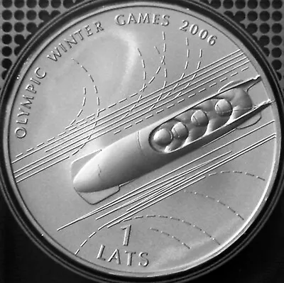 Latvia 1 Lats Silver Proof 2005 Torino Olympics Bobsleigh KM#69 • £43.38