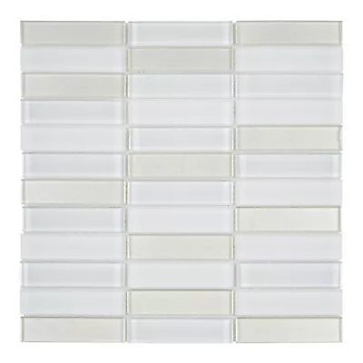 White Crystal Glass Mosaic Tile Texture Matte Blend Stacked Pattern Backsplash • $25.95