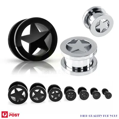 1 Pair Star Tunnel Surgical Steel Ear Stretcher Plug Body Piercing 6-24mm • $8.99