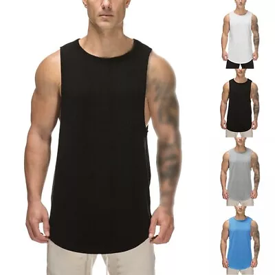 Mens Gym Muscle Tank Tops Sleeveless Bodybuilding Workout T Shirt Vest Stretchy • £15.47