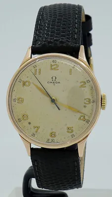 Omega 9k Gold Manual Cal.30T2 34mm Ivory Dial Dress Watch C.1948 • $2250