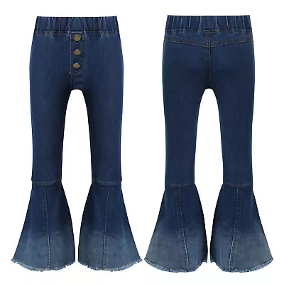 $16.89 • Buy US Little Girls Mid Waist Denim Jeans Bell Bottoms Ruffle Flare Pants Trousers