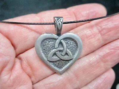 Vintage-Celtic Love Heart Necklace On Black Cord • $10.12