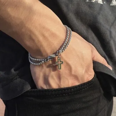 925 Sterling Silver Christian Jesus Christ Cross Catholic Crucifix 8.5  Bracelet • $15.74