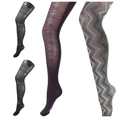 Missi Black Opaque Ladies Patterned Fashion Tights - One Size • £3.99