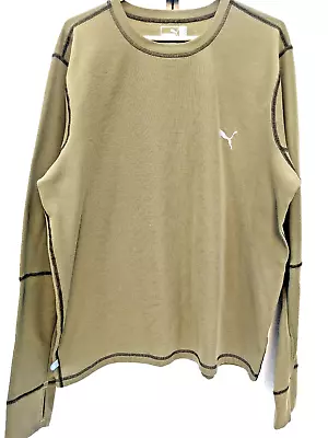 PUMA Waffle Knit Thermal Long Sleeve Crew Neck Polyester Tan Tee Shirt Size XXL • $13.98