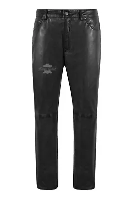 Mens Real Leather Trouser Motorcycle Black Lambskin Leather Jeans Style Pant 501 • $124.19