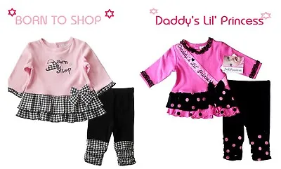 Baby 2pc SET *Daddy's Girl* Born To Shop* Long Sleeve Top & Pants 3m.6m.12m • £14.95