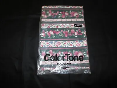 NOS Colortone FRUIT/FLORAL STRIPE 35% Cotton 65% Polyester TABLECLOTH--60  X 84  • $12