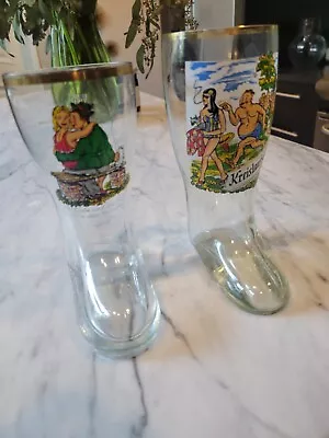 2 Kreislaufstorung Comic German Beer Stein Vintage Beer Glass Boot Mugs Gold Rim • $20