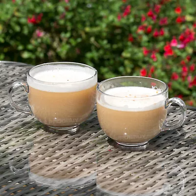 Set Of 2 Large Glass Coffee Mugs 400ml Clear Tea Cups Latte Glasses Cappuccino • £13