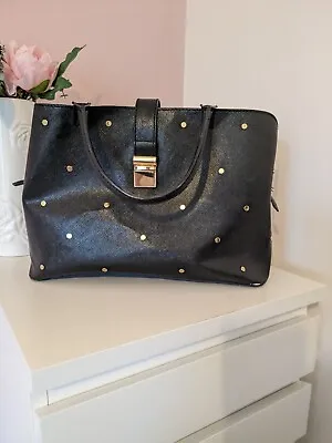 H&m Black Handbag With Gold Studs & Red Lining. Detachable Shoulder Strap.  • £9.99