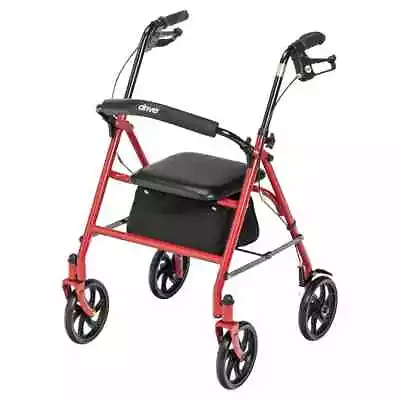Drive Medical Four Wheel Walker Rollator With Fold Up Removable Back Support Red • $51.99