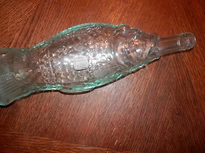 Vintage Light Green Glass Fish Bottle 13”H Pre Owned Nice Collectible • $14.99