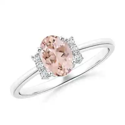 ANGARA Tapered Shank Solitaire Oval Morganite Ring With Diamonds • $575.10