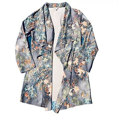 SOLITAIRE Jacket Duster Large Micro Suede Blazer Mid Length Multicolor Floral • $23.18