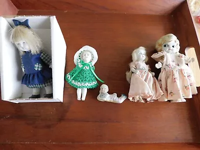 (5) Antique DOLLS Jointed & Frozen Bisque Miniature Dollhouse Size Lot Of Dolls • $9.99
