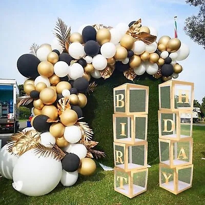 Gold A-Z Letter Cube Wedding Baby Shower Balloon Box Birthday Party Decor Gift • £4.95