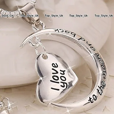 Silver I Love You To The Moon And Back Heart Necklace Present Gift For Her Women • £8.95