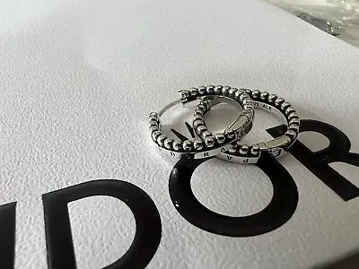 $3.23 • Buy Lovely Authentic Pandora Signature Logo & Beads Hoop Earrings S925 ALE