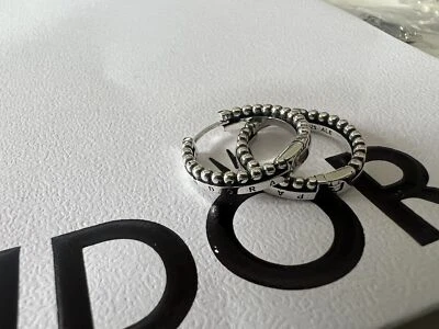 $3.23 • Buy Lovely Authentic Pandora Signature Logo & Beads Hoop Earrings S925 ALE