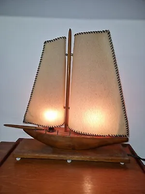 Vintage Maritime Wooden Sail Boat Table Lamp.  Working. • $155.42