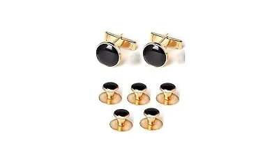 NEW Gold Black Tuxxman Tuxedo Cuff Links Shirt 5 Studs Formal Set Tux TUXXMAN • $9.95