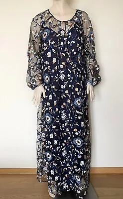 MARINA RINALDI Long Embroidered Tulle Dress Size MR 25 16W US 46 DE 54 IT • $145