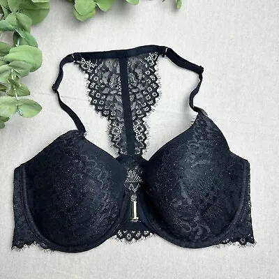 La Senza Size 34D Racerback Bra Black Lace Sexy Front Close NWT • $15