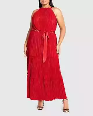 City Chic NEW Ladies Pleated Loved Up Red Marcy Maxi Dress Plus Size L 20 #O36 • $61.95