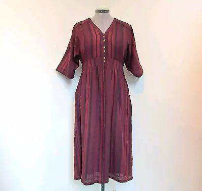 Vintage WRAP LONDON Size 14 Burgundy V Neck Sash Smocked Pocket Dress.VGC • £14.50