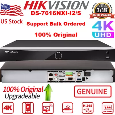 Hikvision AcuSense 16Channel DS-7616NXI-I2/S 12MP 4K NVR DVR SATA NO POE AI NVR • $384.75