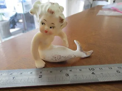 Mermaid  VINTage Figurine  Japan Kelvin Exclusives 2.75  Sitting Gold White Hair • $91.12