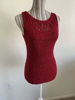 Vintage 90s Cecile Benac Womens M Crochet Bamboo Knitted Top Red Career Boho • $29.99