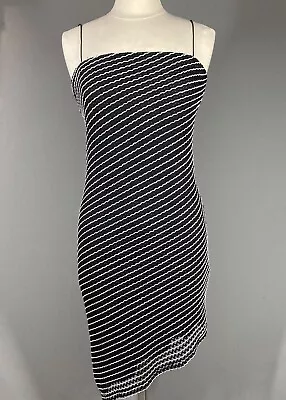 VTG 90s Y2K Dress Black White Spaghetti Straps Size L Asymmetric Woven Stretch • $47.19