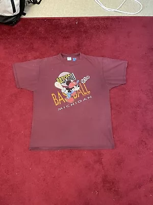 VTG Central Michigan University Baseball Mickey Mouse Maroon T Shirt Size XL • $24.99
