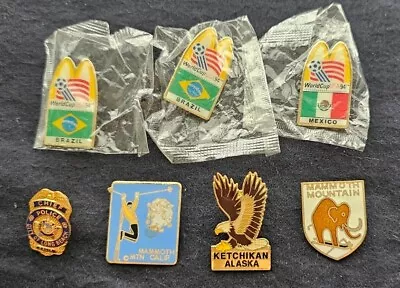 Lot Of 7 VINTAGE CALIFORNIA  LAPEL HAT SOUVENIR PINS ALASKA OLYMPICS MAMMOTH MTN • $3.95