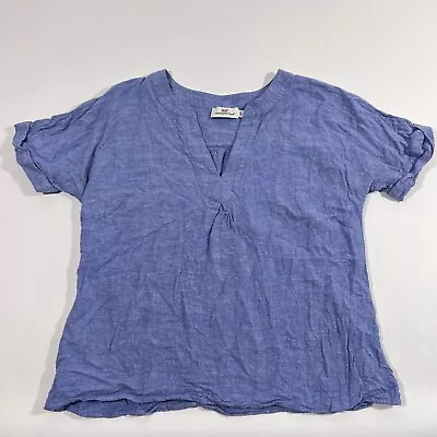 Vineyard Vines Linen Shirt Women’s Size 6 Blue V-Neck Short Sleeve • $14.95