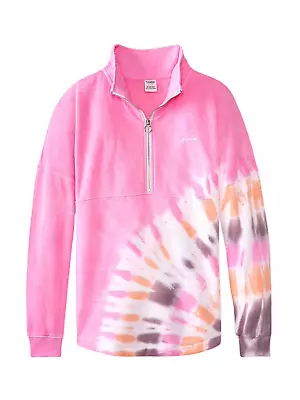 Victoria's Secret Pink Varsity Half Zip Sweatshirt Color Tie Dye Pink NWT • $49.99