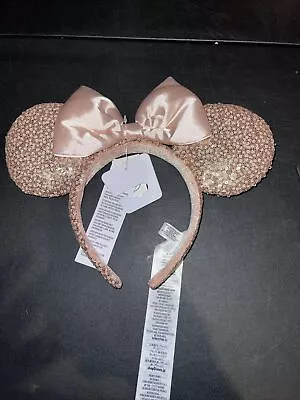 Disney Parks Rose Gold Color Sequin Pink Satin Bow Minnie Mouse Ear Headband NEW • $19.98